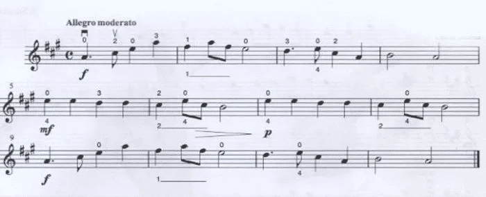 A sheet music with some notes on it