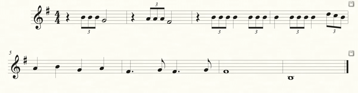 A musical score with three different notes on each side of the sheet.