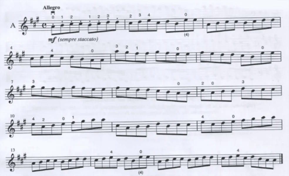 A sheet music with several notes written in different languages.