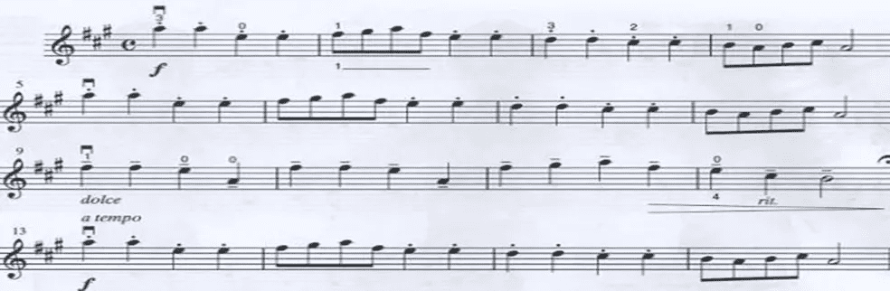 A sheet music with several notes on it.