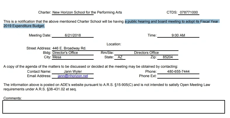 A picture of the form for an upcoming public hearing.