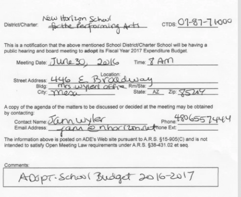 A sample of the new horton school 's application for funding.