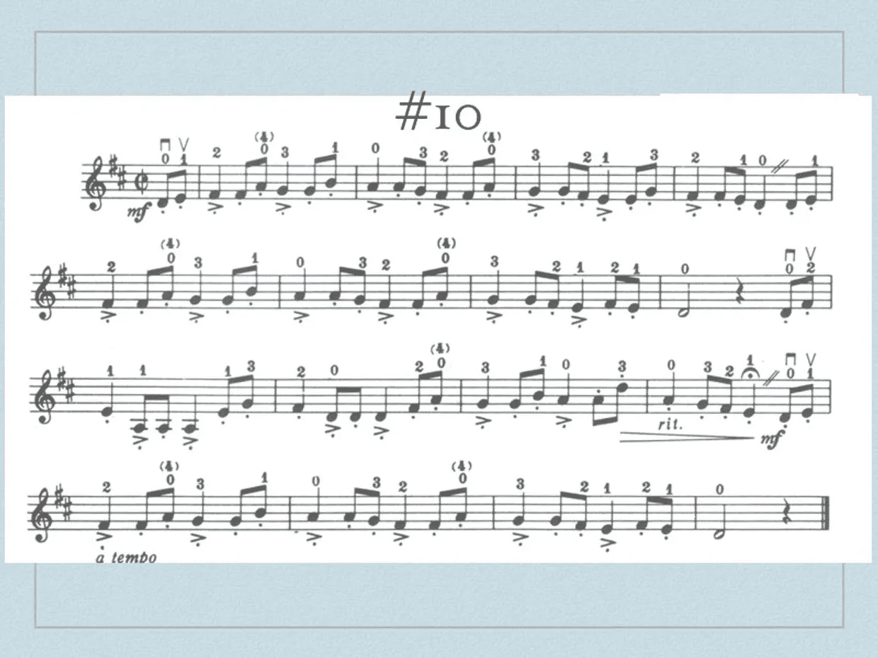 A sheet music with the number 1 0 written in it.