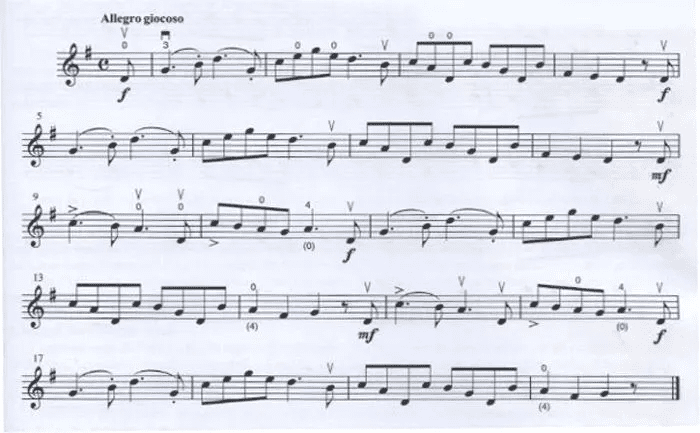 A sheet music with several notes on it.