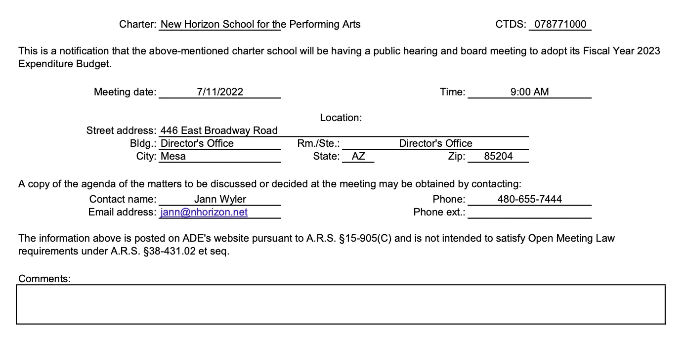 A form that is written in english and has instructions for the performing arts.