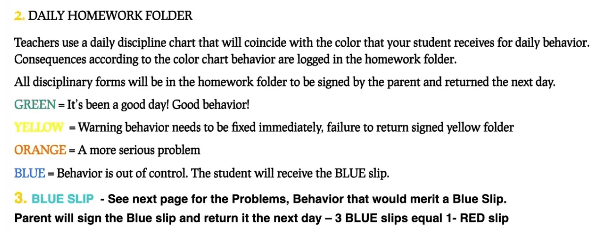 A blue slip with instructions for students to use.