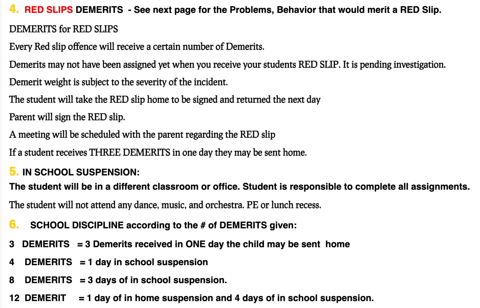 A red slip is shown in this demerit page.