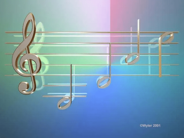 A musical note with a treble clef and three notes.