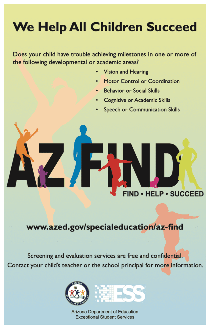 A poster of the az find program with people in different colors.