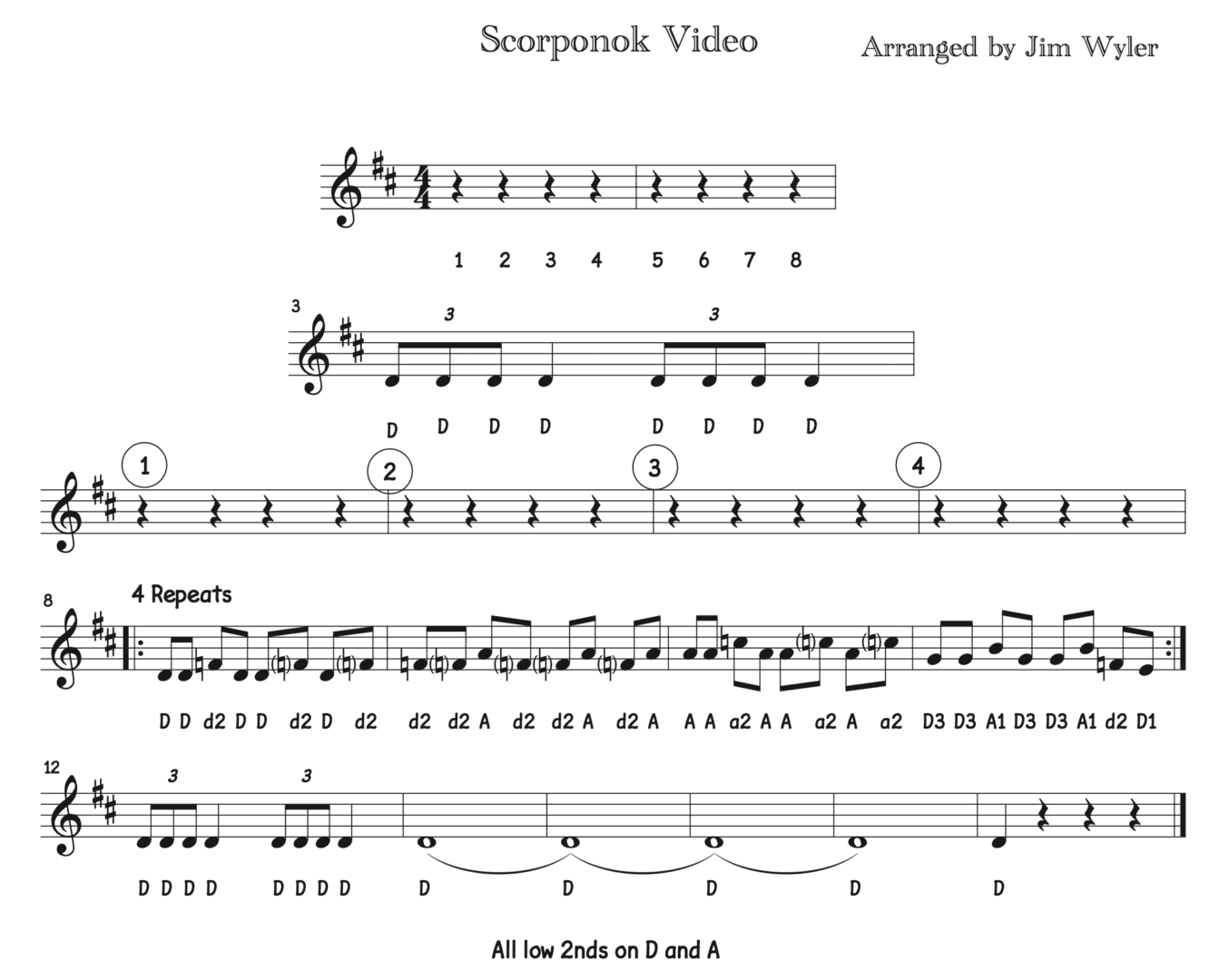 A sheet music with musical notes and numbers.