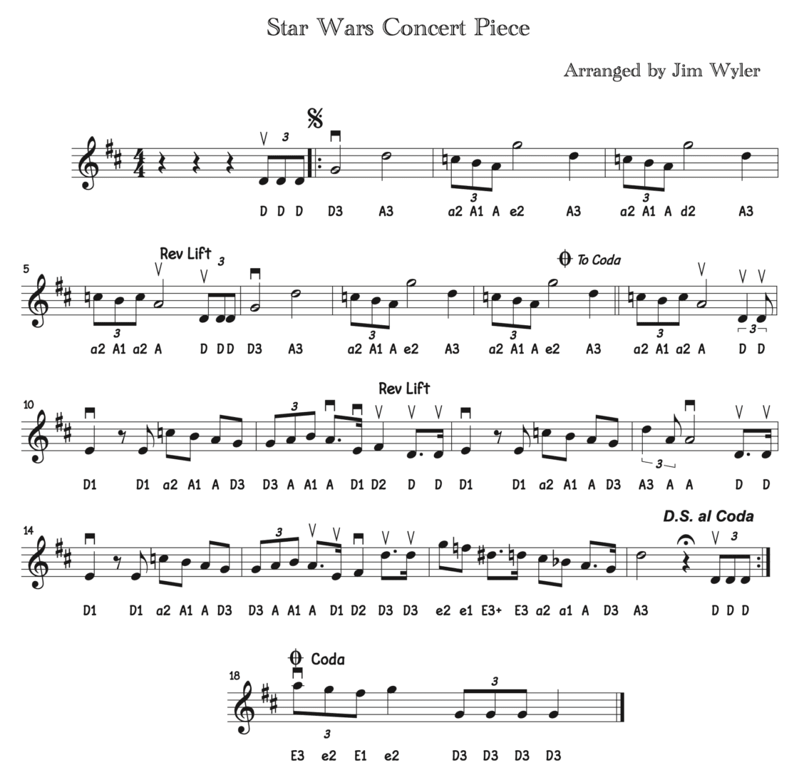 A sheet music with many notes and numbers.