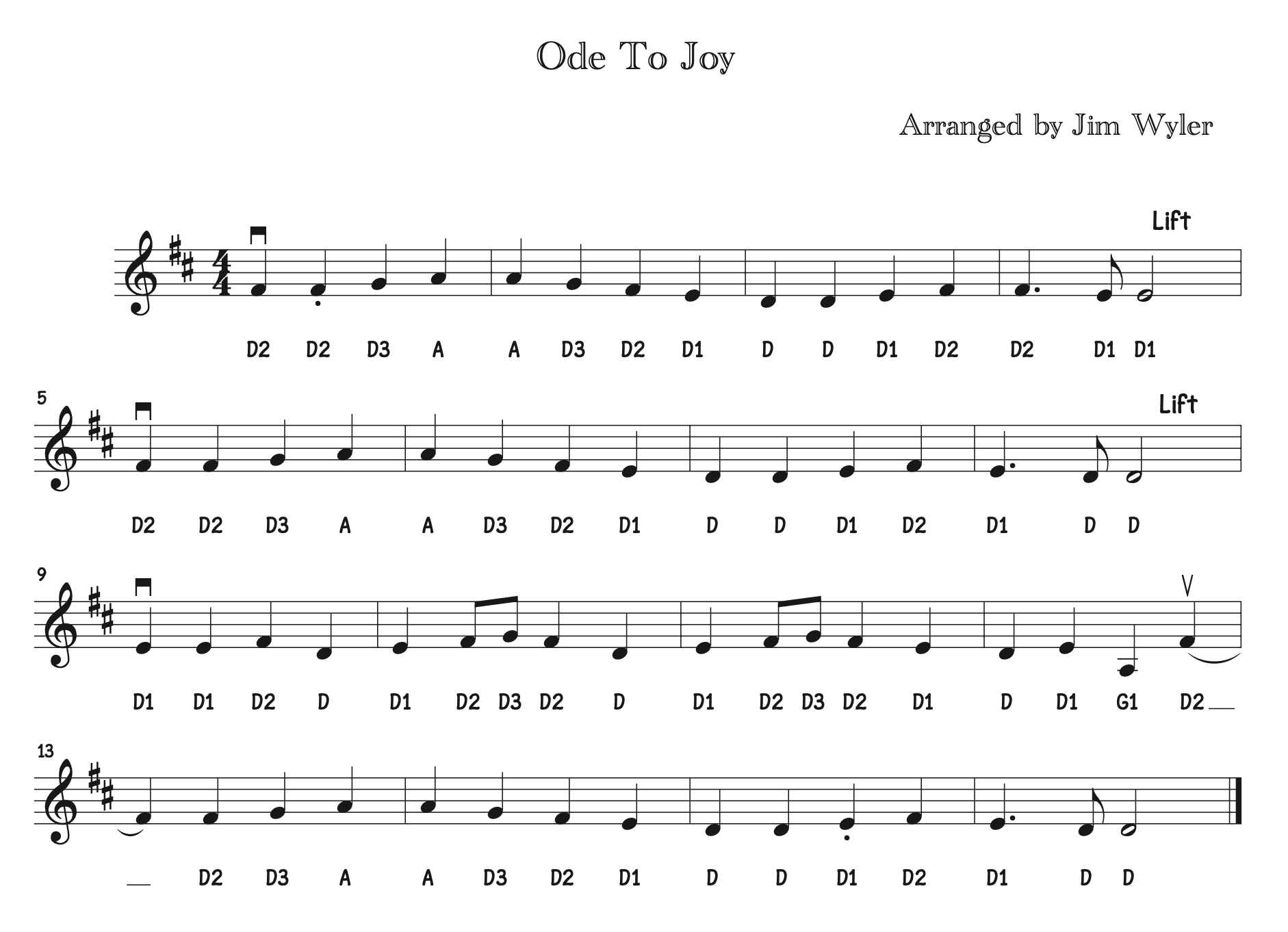 A sheet music with the words ode to joy.