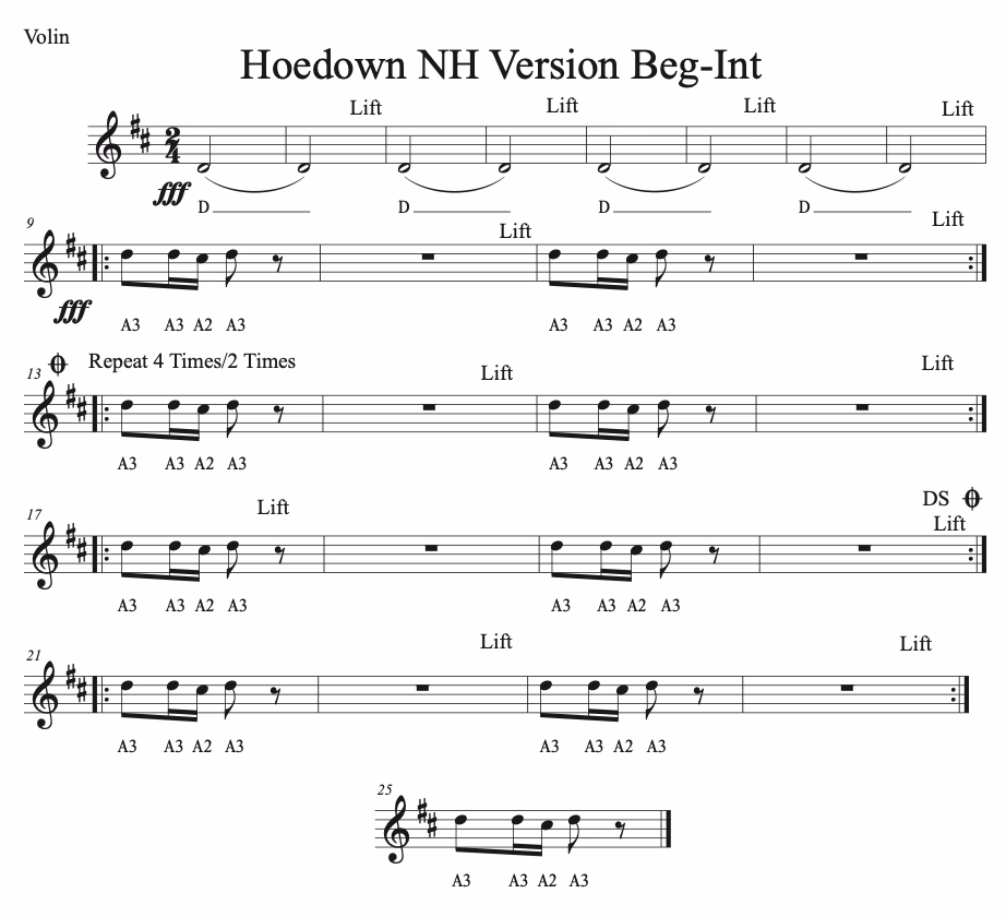 Hoedown NH violin sheet music, beginner-intermediate