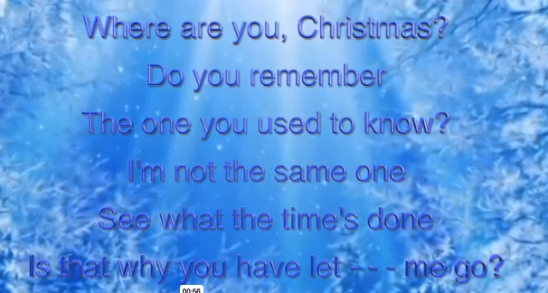 Icy blue background with purple Christmas lyrics